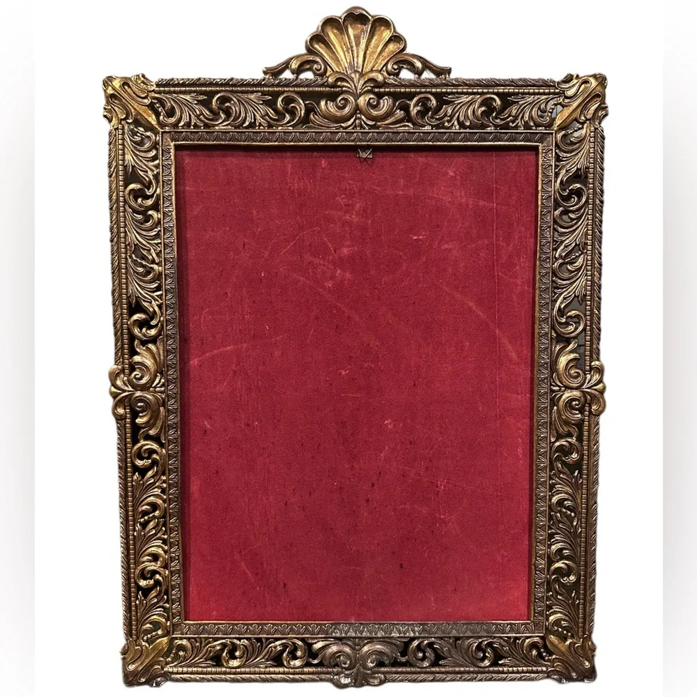 Antique brass Ornate Frame huge scroll work made Italy Picture Frame Red Velvet